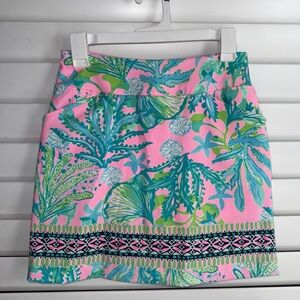 🌸Lilly Pulitzer Monica Sz 0 Luxletic Mandevilla Skort Pink Green Slash Pockets